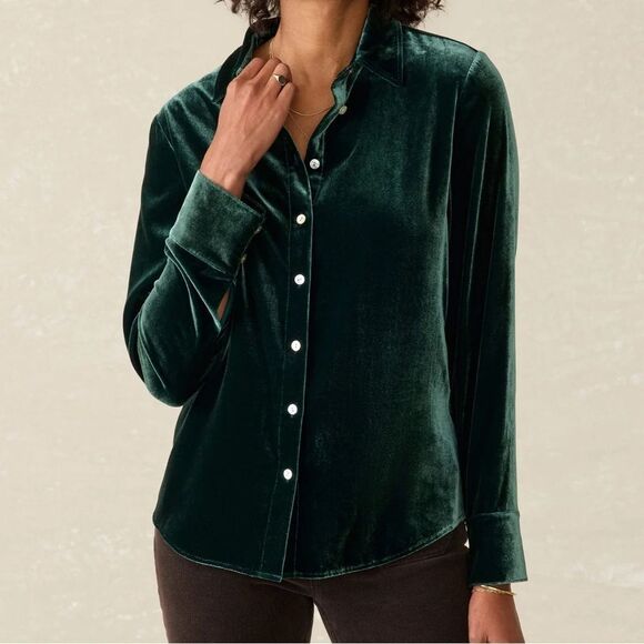 Faherty Genevieve Velvet Button Down Blouse - Picture 1 of 11